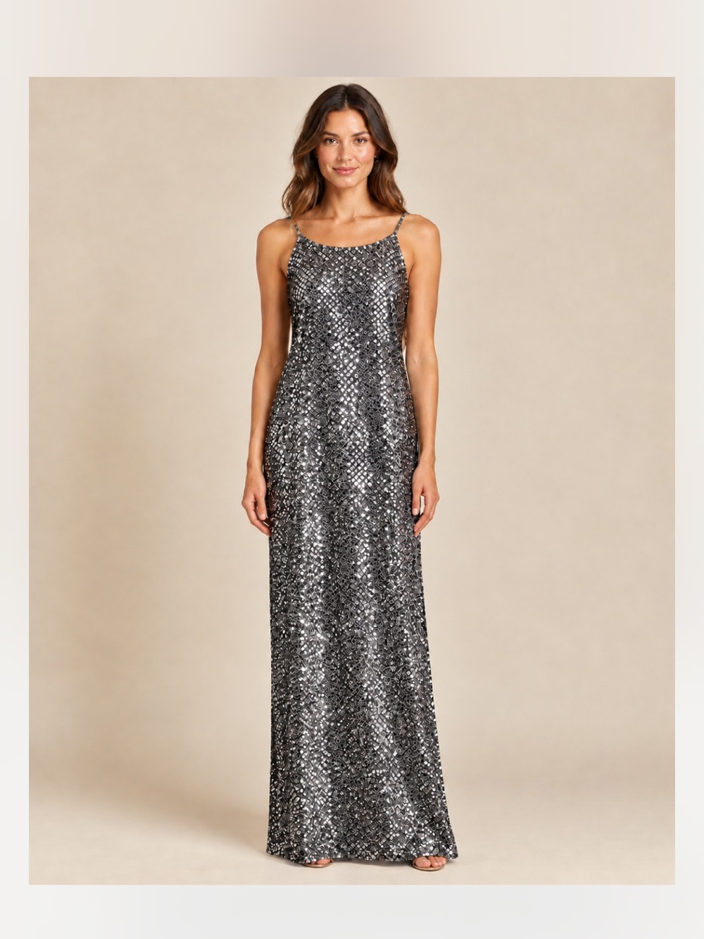 Vintage Braemar by Jeremy Scott Silver Sequin Maxi Slip Dress Size 8 90s Disco